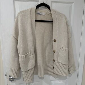 Zara Beige Button-Up Cardigan